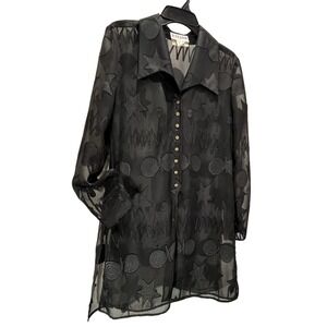 VTG Sheer Overlay Dress or Long Tunic Black Star Swirl Zig Zag Print Size 10